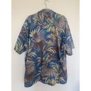 Tori Richard Hawaiian Shirt Mens 2XL Blue Brown Leaf Print Cotton USA